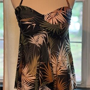 Kona Sol Black and Tan Bustier Pleated Sheer Camisole Bikini
